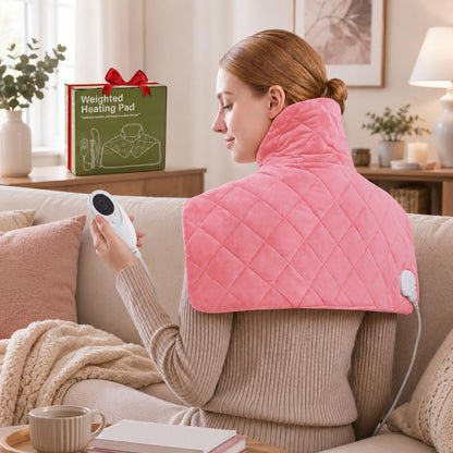 Shoulder Heating Pad for Neck and Shoulders and Back, Fathers Gifts for Men Husband, Birthday Gifts for Women Men Her, Weighted Heating Pad for Neck with 9 Heat Options 4 Auto-Off Timer, Grey