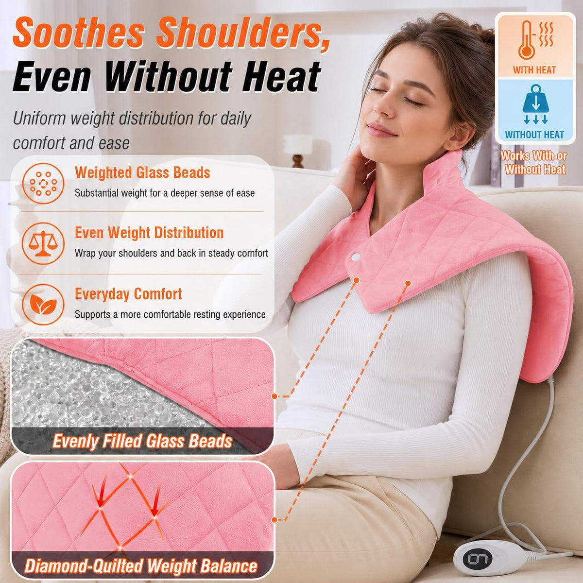 Shoulder Heating Pad for Neck and Shoulders and Back, Fathers Gifts for Men Husband, Birthday Gifts for Women Men Her, Weighted Heating Pad for Neck with 9 Heat Options 4 Auto-Off Timer, Grey