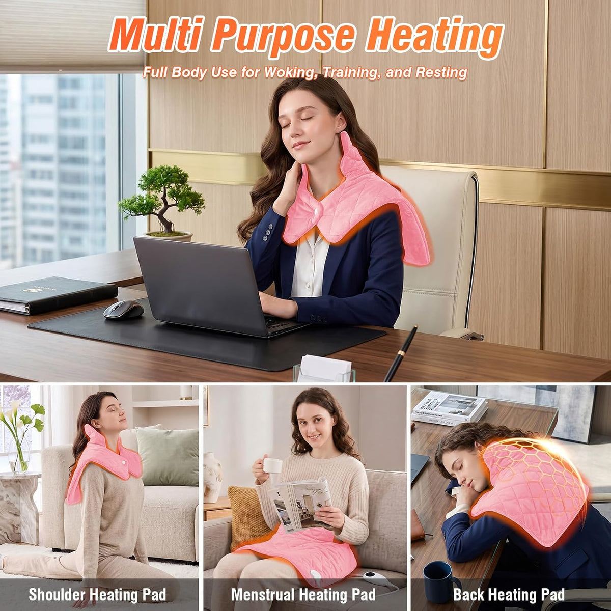 Shoulder Heating Pad for Neck and Shoulders and Back, Fathers Gifts for Men Husband, Birthday Gifts for Women Men Her, Weighted Heating Pad for Neck with 9 Heat Options 4 Auto-Off Timer, Grey