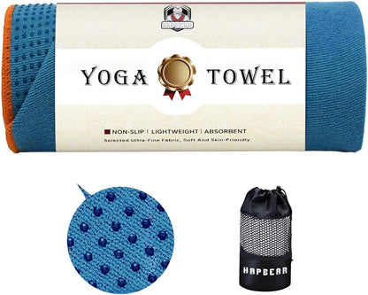 HAPBEAR 2 Pack Hot Yoga Towel with Non-Slip Grip Dots, 72" x 24" - Super Absorbent, Soft Microfiber Yoga Mat Towel for Bikram, Gym, Pilates - Grey