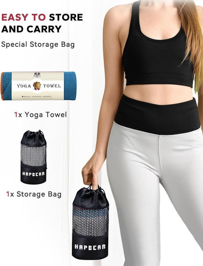 HAPBEAR 2 Pack Hot Yoga Towel with Non-Slip Grip Dots, 72" x 24" - Super Absorbent, Soft Microfiber Yoga Mat Towel for Bikram, Gym, Pilates - Grey