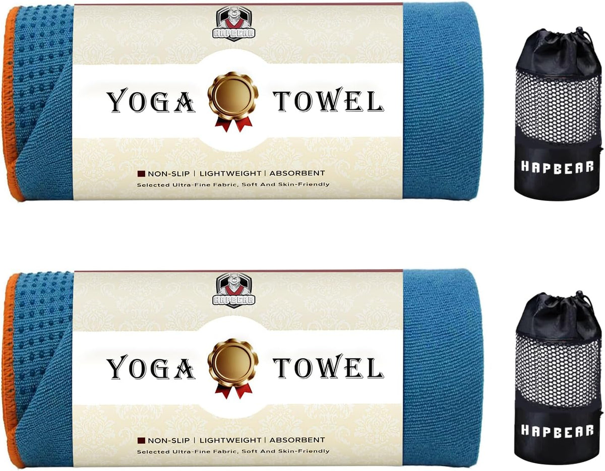 HAPBEAR 2 Pack Hot Yoga Towel with Non-Slip Grip Dots, 72" x 24" - Super Absorbent, Soft Microfiber Yoga Mat Towel for Bikram, Gym, Pilates - Grey