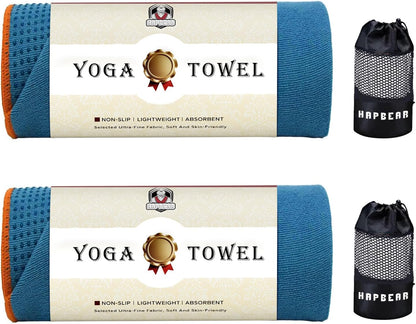 HAPBEAR 2 Pack Hot Yoga Towel with Non-Slip Grip Dots, 72" x 24" - Super Absorbent, Soft Microfiber Yoga Mat Towel for Bikram, Gym, Pilates - Grey