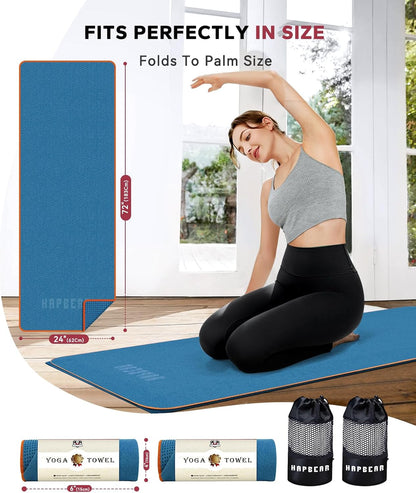 HAPBEAR 2 Pack Hot Yoga Towel with Non-Slip Grip Dots, 72" x 24" - Super Absorbent, Soft Microfiber Yoga Mat Towel for Bikram, Gym, Pilates - Grey