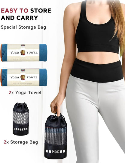HAPBEAR 2 Pack Hot Yoga Towel with Non-Slip Grip Dots, 72" x 24" - Super Absorbent, Soft Microfiber Yoga Mat Towel for Bikram, Gym, Pilates - Grey