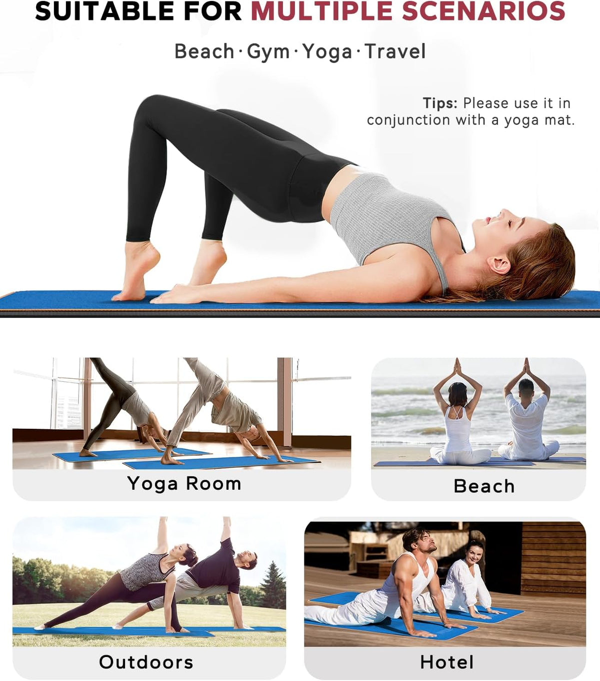 HAPBEAR 2 Pack Hot Yoga Towel with Non-Slip Grip Dots, 72" x 24" - Super Absorbent, Soft Microfiber Yoga Mat Towel for Bikram, Gym, Pilates - Grey