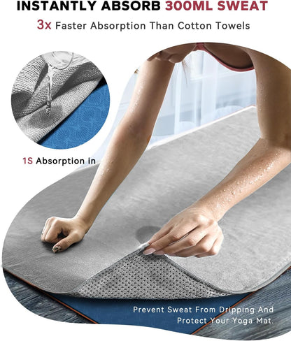 HAPBEAR 2 Pack Hot Yoga Towel with Non-Slip Grip Dots, 72" x 24" - Super Absorbent, Soft Microfiber Yoga Mat Towel for Bikram, Gym, Pilates - Grey