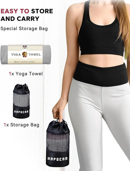 HAPBEAR 2 Pack Hot Yoga Towel with Non-Slip Grip Dots, 72" x 24" - Super Absorbent, Soft Microfiber Yoga Mat Towel for Bikram, Gym, Pilates - Grey