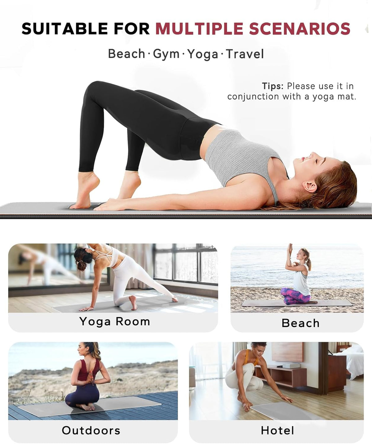 HAPBEAR 2 Pack Hot Yoga Towel with Non-Slip Grip Dots, 72" x 24" - Super Absorbent, Soft Microfiber Yoga Mat Towel for Bikram, Gym, Pilates - Grey
