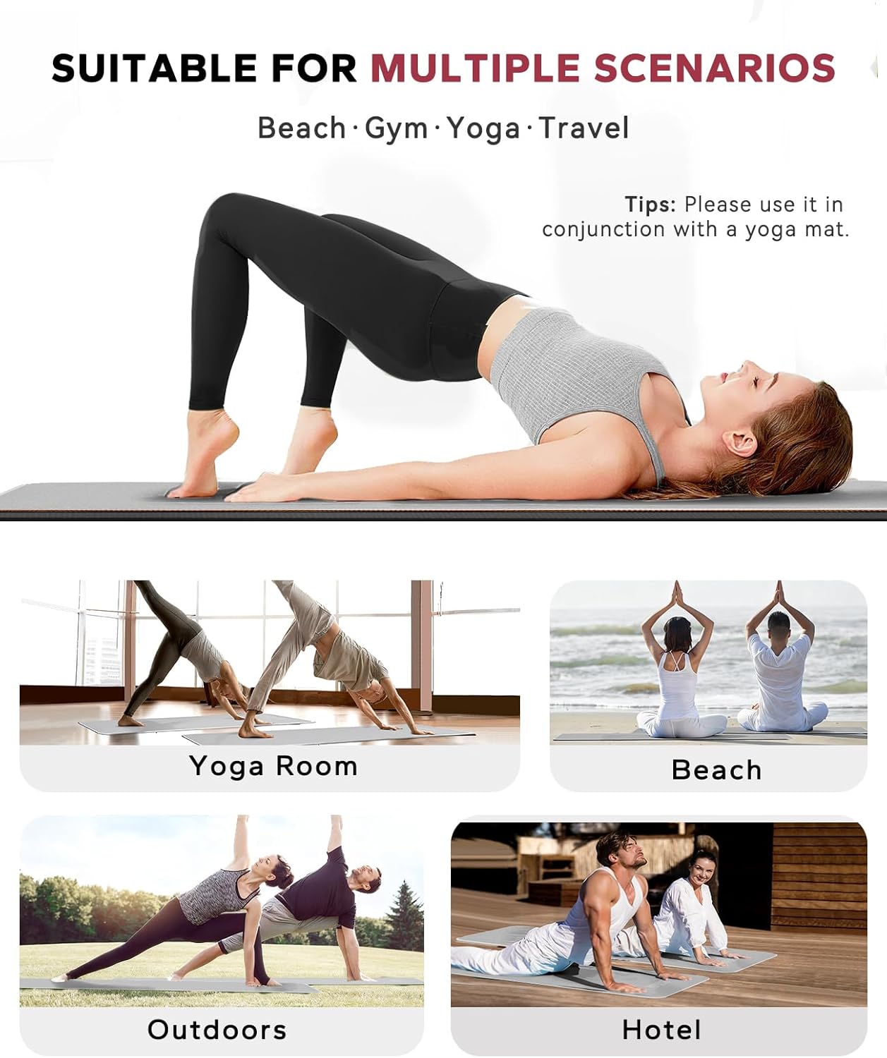 HAPBEAR 2 Pack Hot Yoga Towel with Non-Slip Grip Dots, 72" x 24" - Super Absorbent, Soft Microfiber Yoga Mat Towel for Bikram, Gym, Pilates - Grey