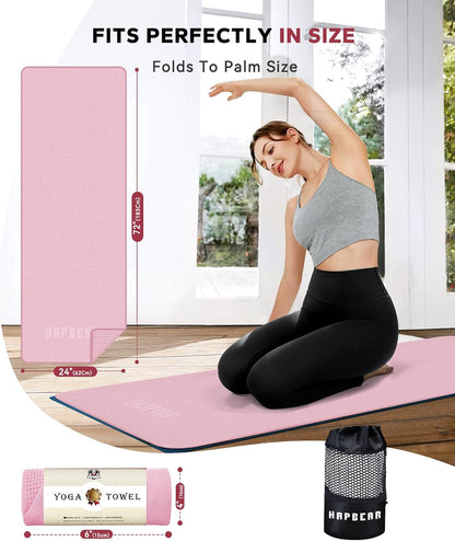 HAPBEAR 2 Pack Hot Yoga Towel with Non-Slip Grip Dots, 72" x 24" - Super Absorbent, Soft Microfiber Yoga Mat Towel for Bikram, Gym, Pilates - Grey