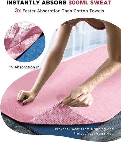 HAPBEAR 2 Pack Hot Yoga Towel with Non-Slip Grip Dots, 72" x 24" - Super Absorbent, Soft Microfiber Yoga Mat Towel for Bikram, Gym, Pilates - Grey