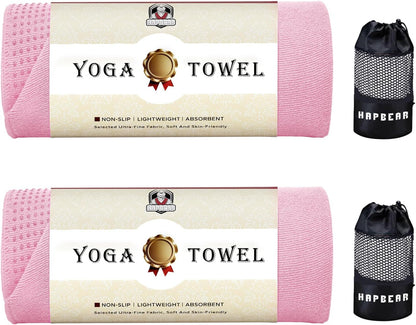 HAPBEAR 2 Pack Hot Yoga Towel with Non-Slip Grip Dots, 72" x 24" - Super Absorbent, Soft Microfiber Yoga Mat Towel for Bikram, Gym, Pilates - Grey