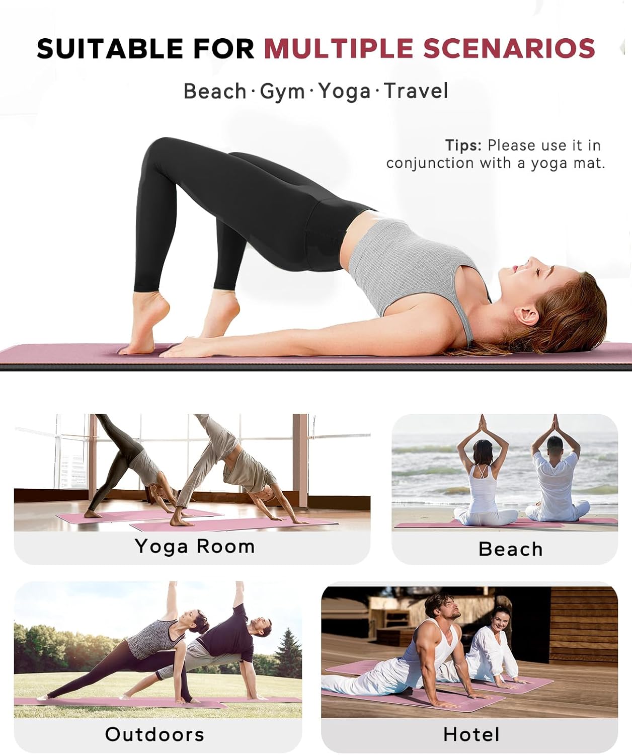 HAPBEAR 2 Pack Hot Yoga Towel with Non-Slip Grip Dots, 72" x 24" - Super Absorbent, Soft Microfiber Yoga Mat Towel for Bikram, Gym, Pilates - Grey
