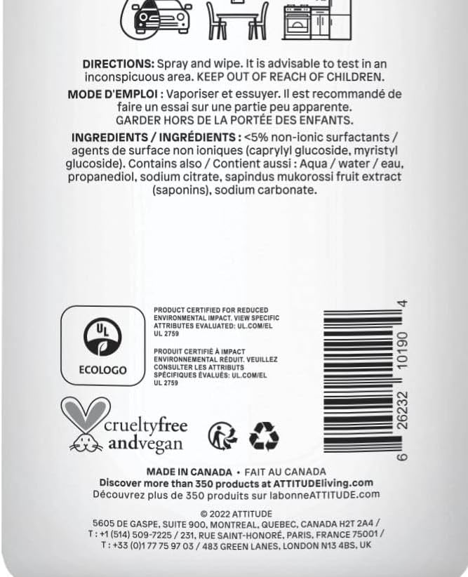 All Purpose Cleaner Spray, EWG Verified, Vegan, Made with 94% Plant-Based Ingredients, Streak-Free for Kitchen, Bathroom, Glass & More, Pink Grapefruit Scent, 27.1 Fl Oz