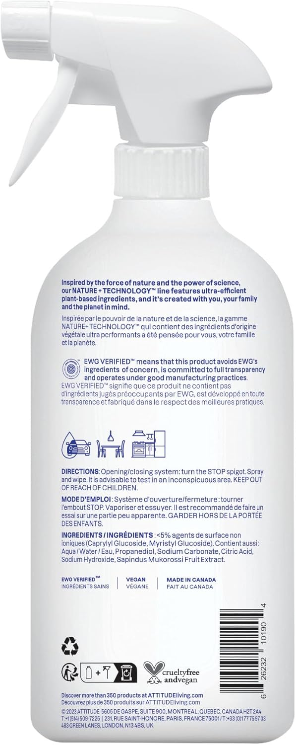 All Purpose Cleaner Spray, EWG Verified, Vegan, Made with 94% Plant-Based Ingredients, Streak-Free for Kitchen, Bathroom, Glass & More, Pink Grapefruit Scent, 27.1 Fl Oz