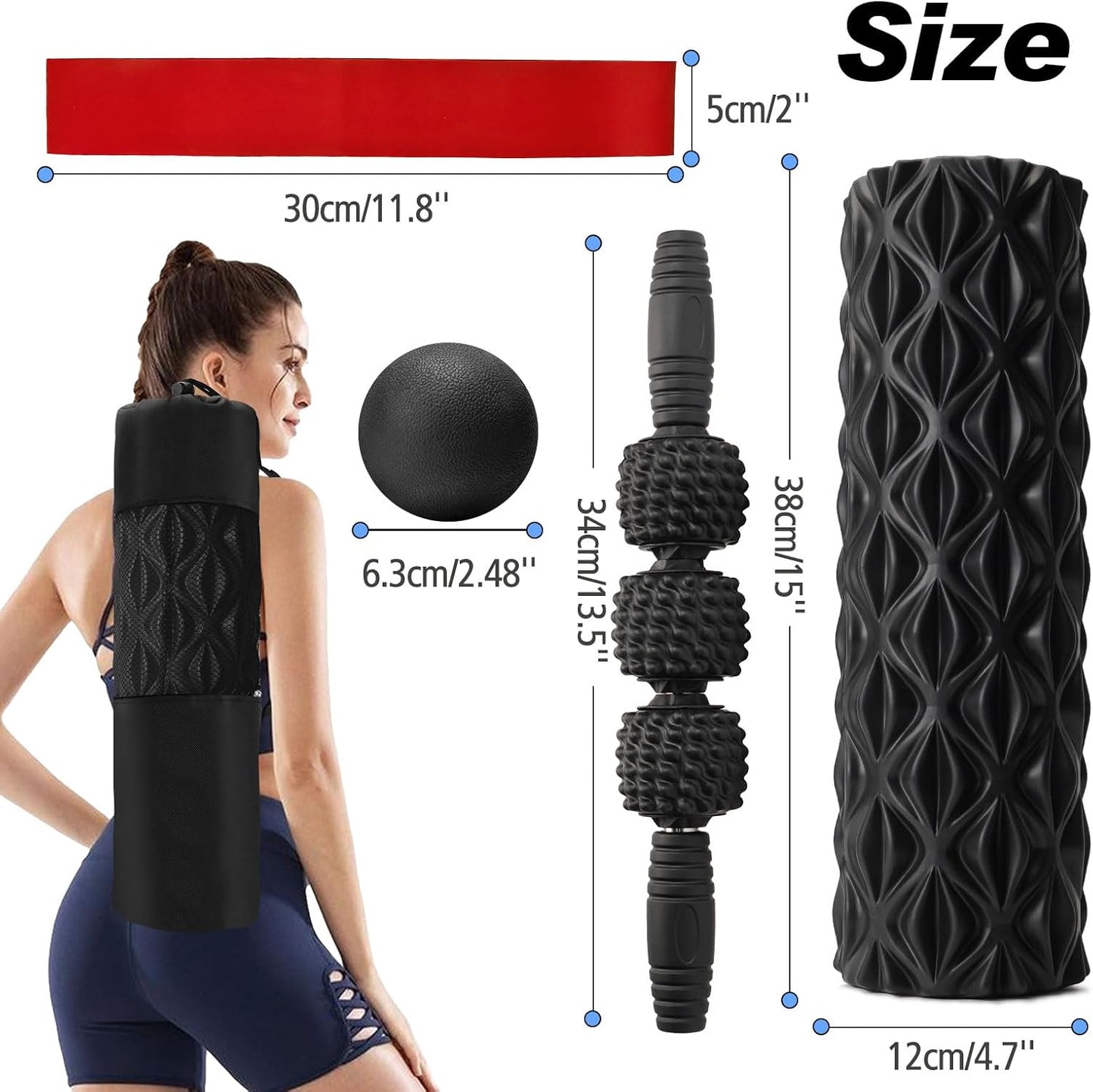5 in 1 Foam Roller Set High Density Patented Foam Roller for Exercise | Foam Roller Massage Stick, Massage Ball, Resistance Band for Deep Muscle Massage Pilates Yoga Trigger Point Release Purple