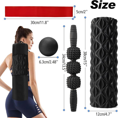 5 in 1 Foam Roller Set High Density Patented Foam Roller for Exercise | Foam Roller Massage Stick, Massage Ball, Resistance Band for Deep Muscle Massage Pilates Yoga Trigger Point Release Purple
