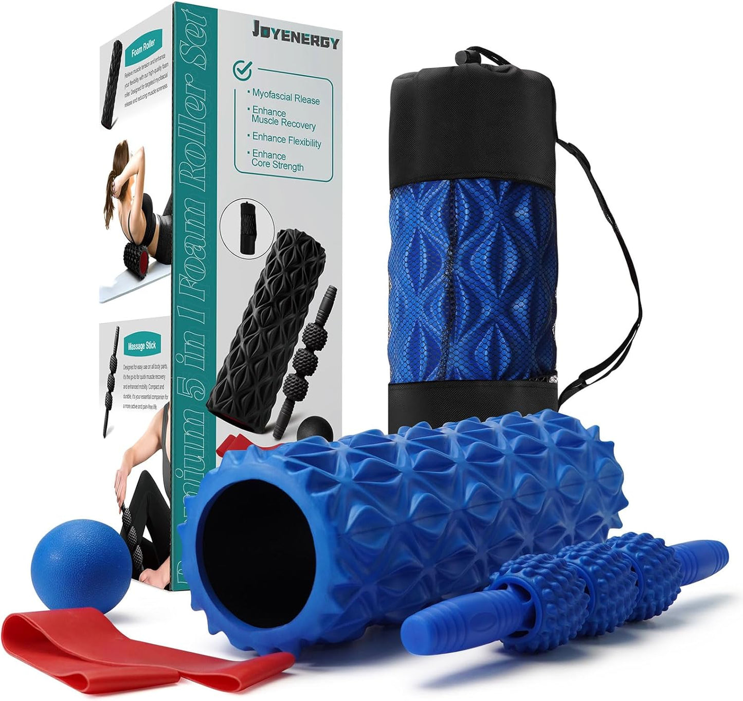 5 in 1 Foam Roller Set High Density Patented Foam Roller for Exercise | Foam Roller Massage Stick, Massage Ball, Resistance Band for Deep Muscle Massage Pilates Yoga Trigger Point Release Purple