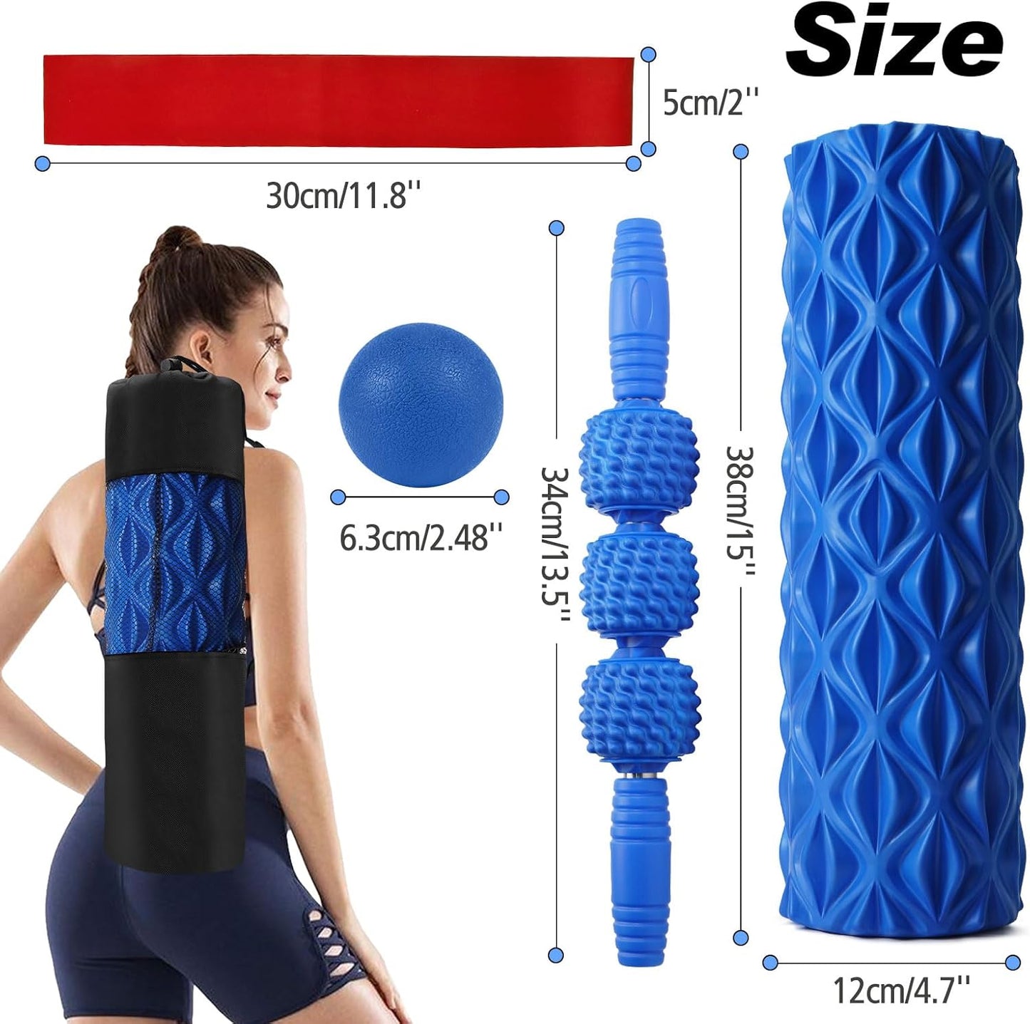 5 in 1 Foam Roller Set High Density Patented Foam Roller for Exercise | Foam Roller Massage Stick, Massage Ball, Resistance Band for Deep Muscle Massage Pilates Yoga Trigger Point Release Purple