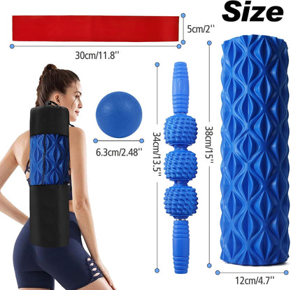 5 in 1 Foam Roller Set High Density Patented Foam Roller for Exercise | Foam Roller Massage Stick, Massage Ball, Resistance Band for Deep Muscle Massage Pilates Yoga Trigger Point Release Purple