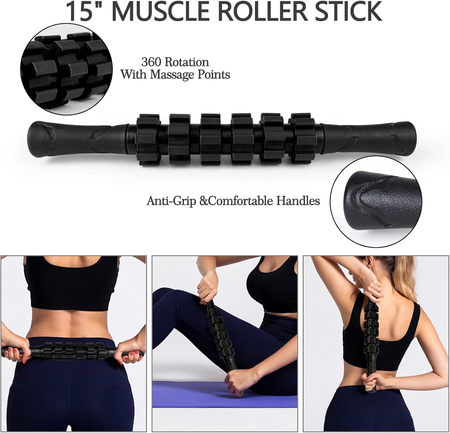 5 in 1 Foam Roller Set High Density Patented Foam Roller for Exercise | Foam Roller Massage Stick, Massage Ball, Resistance Band for Deep Muscle Massage Pilates Yoga Trigger Point Release Purple