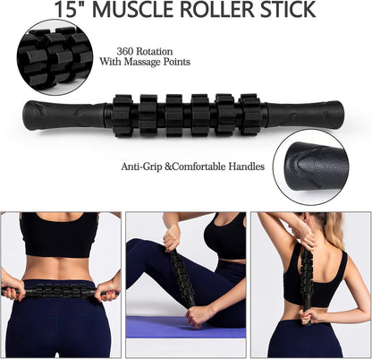5 in 1 Foam Roller Set High Density Patented Foam Roller for Exercise | Foam Roller Massage Stick, Massage Ball, Resistance Band for Deep Muscle Massage Pilates Yoga Trigger Point Release Purple