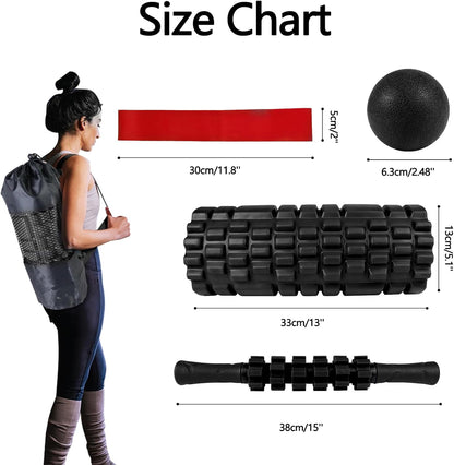 5 in 1 Foam Roller Set High Density Patented Foam Roller for Exercise | Foam Roller Massage Stick, Massage Ball, Resistance Band for Deep Muscle Massage Pilates Yoga Trigger Point Release Purple