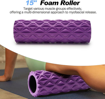 5 in 1 Foam Roller Set High Density Patented Foam Roller for Exercise | Foam Roller Massage Stick, Massage Ball, Resistance Band for Deep Muscle Massage Pilates Yoga Trigger Point Release Purple