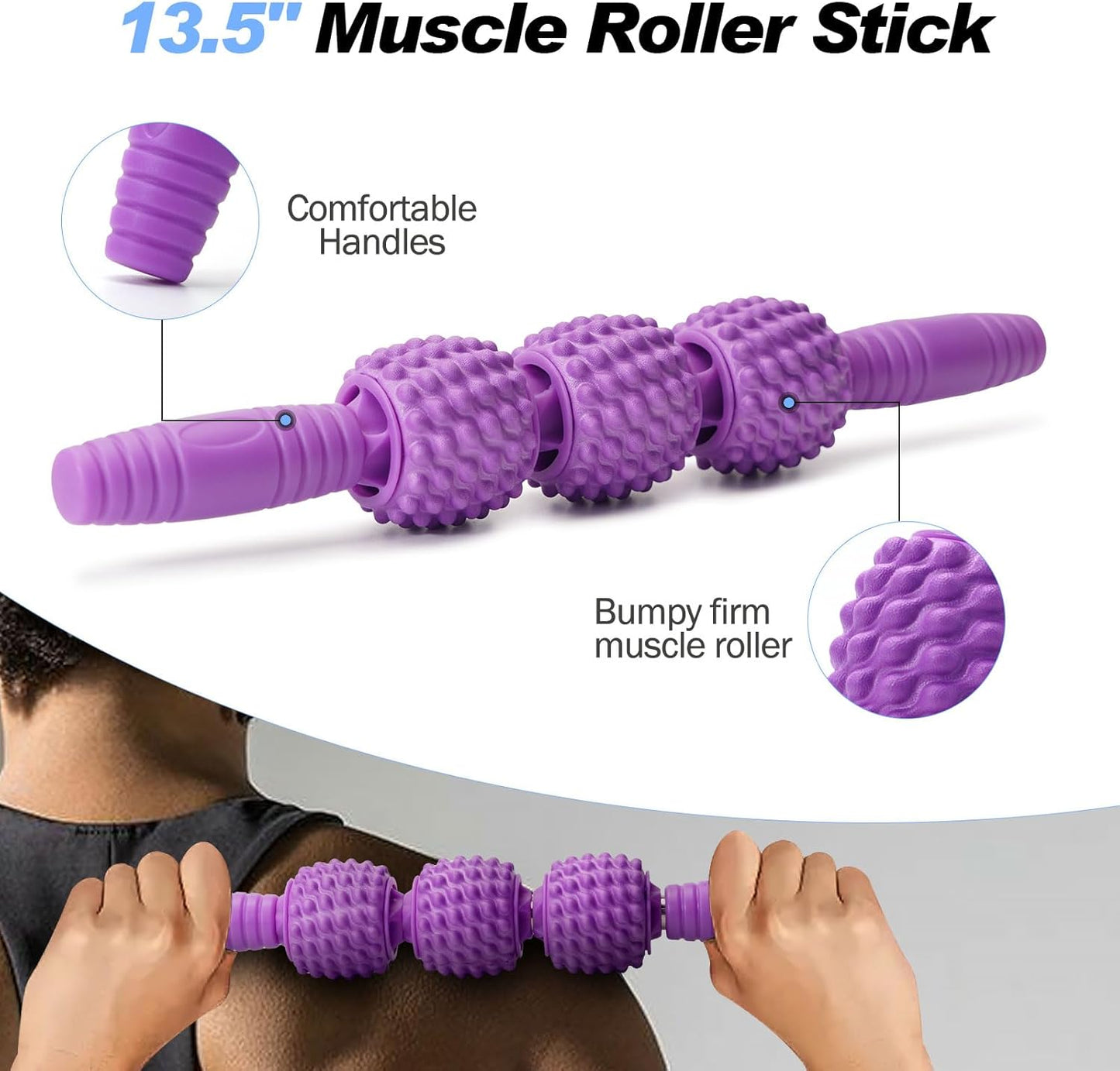 5 in 1 Foam Roller Set High Density Patented Foam Roller for Exercise | Foam Roller Massage Stick, Massage Ball, Resistance Band for Deep Muscle Massage Pilates Yoga Trigger Point Release Purple