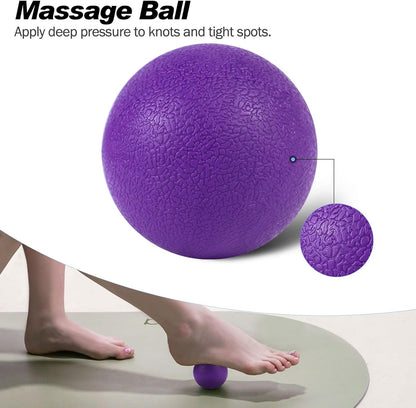 5 in 1 Foam Roller Set High Density Patented Foam Roller for Exercise | Foam Roller Massage Stick, Massage Ball, Resistance Band for Deep Muscle Massage Pilates Yoga Trigger Point Release Purple