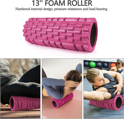 5 in 1 Foam Roller Set High Density Patented Foam Roller for Exercise | Foam Roller Massage Stick, Massage Ball, Resistance Band for Deep Muscle Massage Pilates Yoga Trigger Point Release Purple