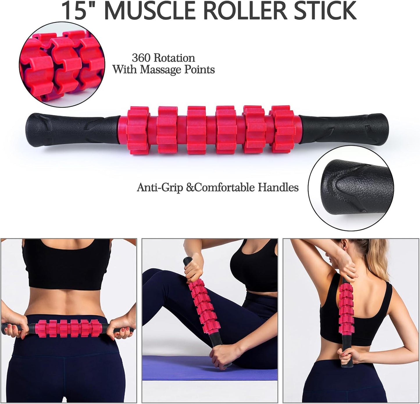 5 in 1 Foam Roller Set High Density Patented Foam Roller for Exercise | Foam Roller Massage Stick, Massage Ball, Resistance Band for Deep Muscle Massage Pilates Yoga Trigger Point Release Purple