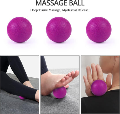 5 in 1 Foam Roller Set High Density Patented Foam Roller for Exercise | Foam Roller Massage Stick, Massage Ball, Resistance Band for Deep Muscle Massage Pilates Yoga Trigger Point Release Purple