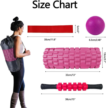 5 in 1 Foam Roller Set High Density Patented Foam Roller for Exercise | Foam Roller Massage Stick, Massage Ball, Resistance Band for Deep Muscle Massage Pilates Yoga Trigger Point Release Purple