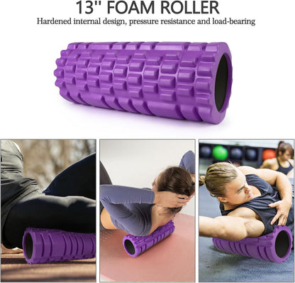 5 in 1 Foam Roller Set High Density Patented Foam Roller for Exercise | Foam Roller Massage Stick, Massage Ball, Resistance Band for Deep Muscle Massage Pilates Yoga Trigger Point Release Purple