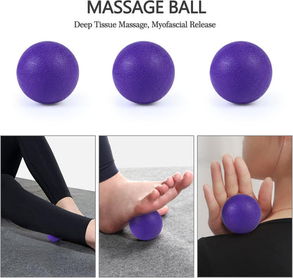 5 in 1 Foam Roller Set High Density Patented Foam Roller for Exercise | Foam Roller Massage Stick, Massage Ball, Resistance Band for Deep Muscle Massage Pilates Yoga Trigger Point Release Purple