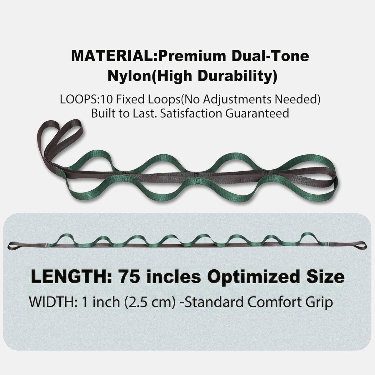 Stretching Strap with Loops for Physical Therapy,Yoga Strap for Stretching,Home Workout,Pilate & Flexibility Training,Non-Elastic Exercise Stretch Band for Hamstring,Leg Stretcher Belt,Flexibility Fascia