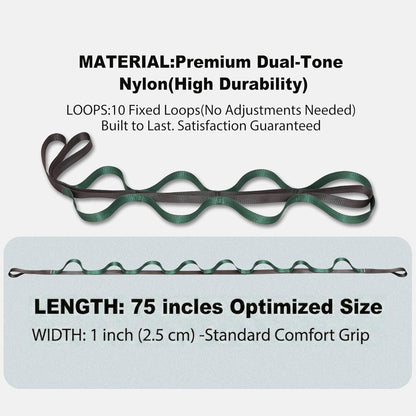 Stretching Strap with Loops for Physical Therapy,Yoga Strap for Stretching,Home Workout,Pilate & Flexibility Training,Non-Elastic Exercise Stretch Band for Hamstring,Leg Stretcher Belt,Flexibility Fascia