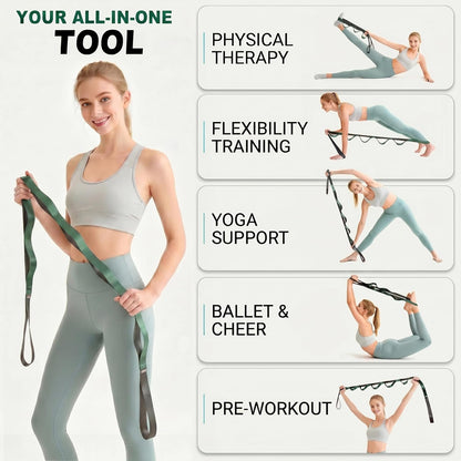 Stretching Strap with Loops for Physical Therapy,Yoga Strap for Stretching,Home Workout,Pilate & Flexibility Training,Non-Elastic Exercise Stretch Band for Hamstring,Leg Stretcher Belt,Flexibility Fascia