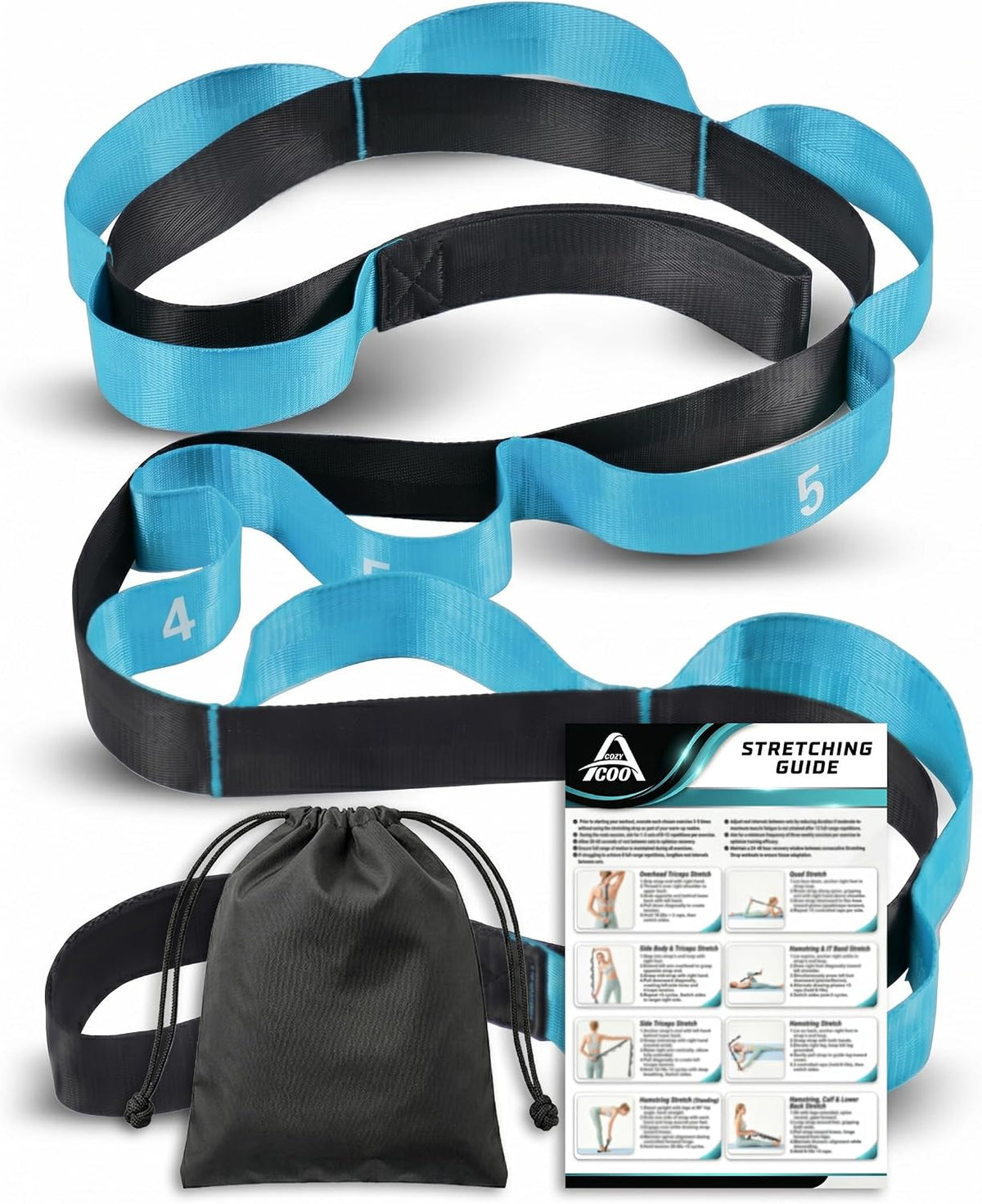 Stretching Strap with Loops for Physical Therapy,Yoga Strap for Stretching,Home Workout,Pilate & Flexibility Training,Non-Elastic Exercise Stretch Band for Hamstring,Leg Stretcher Belt,Flexibility Fascia