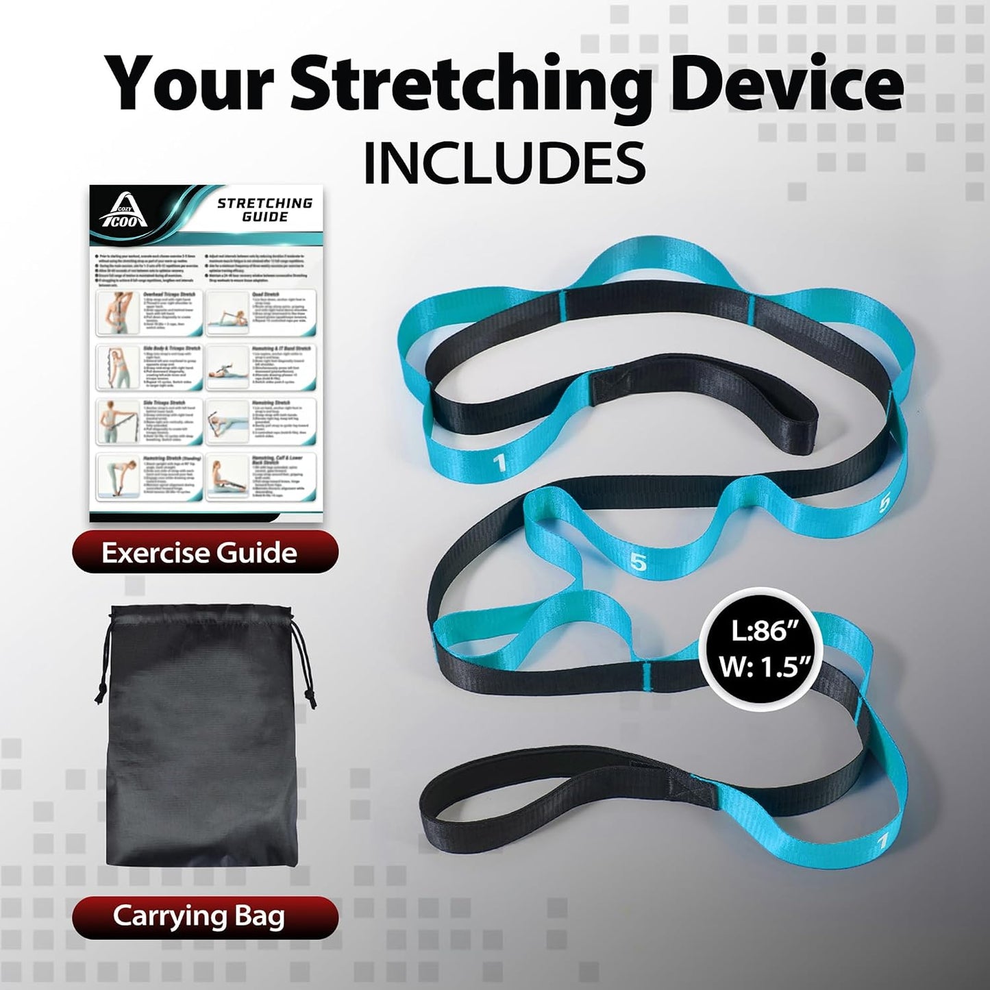 Stretching Strap with Loops for Physical Therapy,Yoga Strap for Stretching,Home Workout,Pilate & Flexibility Training,Non-Elastic Exercise Stretch Band for Hamstring,Leg Stretcher Belt,Flexibility Fascia