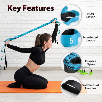 Stretching Strap with Loops for Physical Therapy,Yoga Strap for Stretching,Home Workout,Pilate & Flexibility Training,Non-Elastic Exercise Stretch Band for Hamstring,Leg Stretcher Belt,Flexibility Fascia