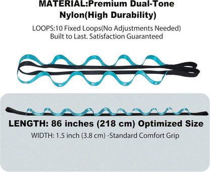 Stretching Strap with Loops for Physical Therapy,Yoga Strap for Stretching,Home Workout,Pilate & Flexibility Training,Non-Elastic Exercise Stretch Band for Hamstring,Leg Stretcher Belt,Flexibility Fascia