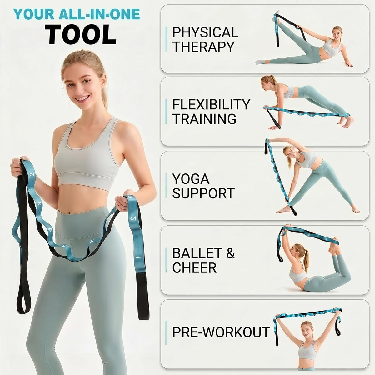 Stretching Strap with Loops for Physical Therapy,Yoga Strap for Stretching,Home Workout,Pilate & Flexibility Training,Non-Elastic Exercise Stretch Band for Hamstring,Leg Stretcher Belt,Flexibility Fascia