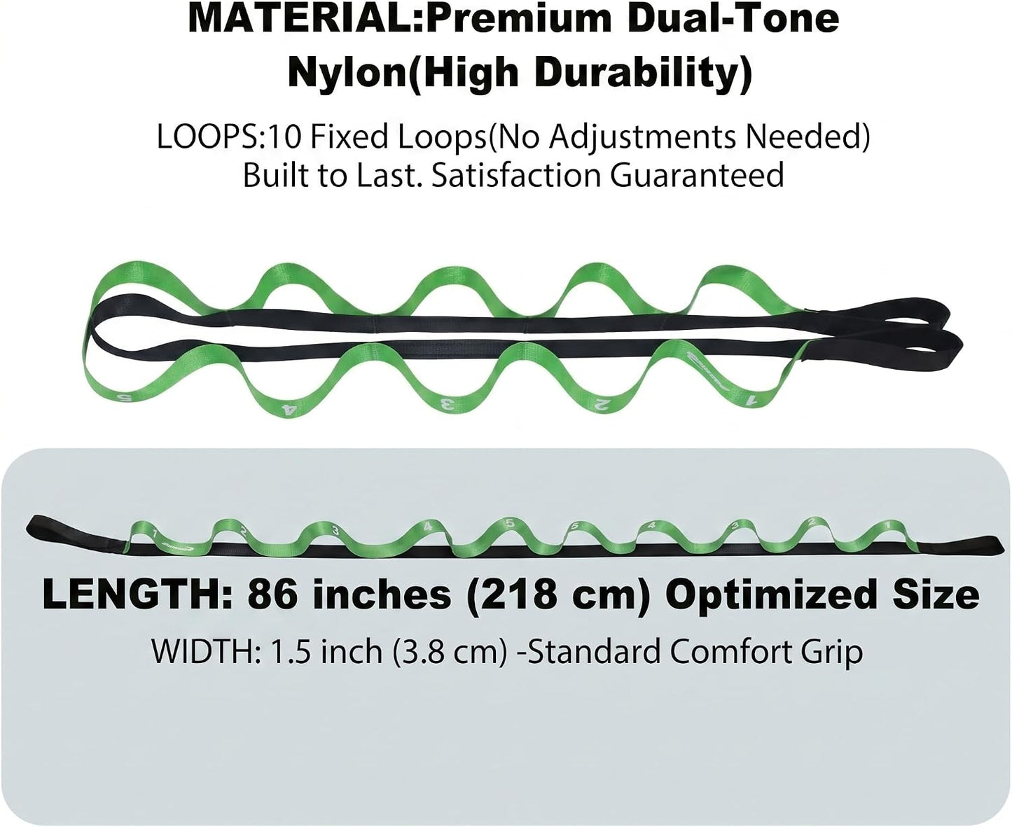 Stretching Strap with Loops for Physical Therapy,Yoga Strap for Stretching,Home Workout,Pilate & Flexibility Training,Non-Elastic Exercise Stretch Band for Hamstring,Leg Stretcher Belt,Flexibility Fascia