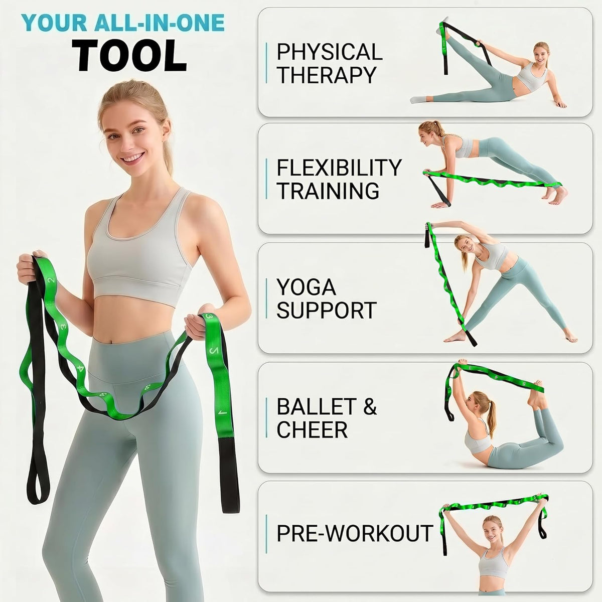 Stretching Strap with Loops for Physical Therapy,Yoga Strap for Stretching,Home Workout,Pilate & Flexibility Training,Non-Elastic Exercise Stretch Band for Hamstring,Leg Stretcher Belt,Flexibility Fascia