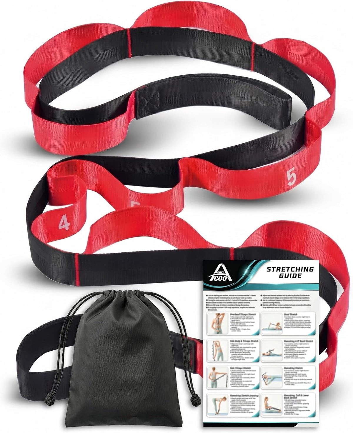 Stretching Strap with Loops for Physical Therapy,Yoga Strap for Stretching,Home Workout,Pilate & Flexibility Training,Non-Elastic Exercise Stretch Band for Hamstring,Leg Stretcher Belt,Flexibility Fascia