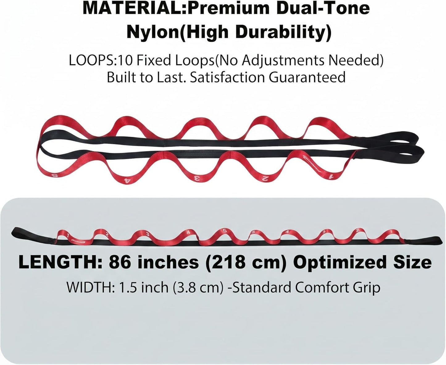 Stretching Strap with Loops for Physical Therapy,Yoga Strap for Stretching,Home Workout,Pilate & Flexibility Training,Non-Elastic Exercise Stretch Band for Hamstring,Leg Stretcher Belt,Flexibility Fascia