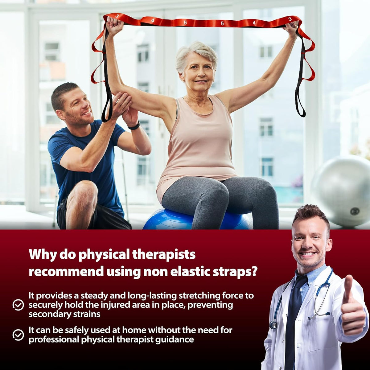 Stretching Strap with Loops for Physical Therapy,Yoga Strap for Stretching,Home Workout,Pilate & Flexibility Training,Non-Elastic Exercise Stretch Band for Hamstring,Leg Stretcher Belt,Flexibility Fascia